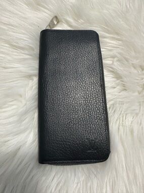 Louis Vuitton Dark Grey Leather Zip Wallet - Embossed Initials